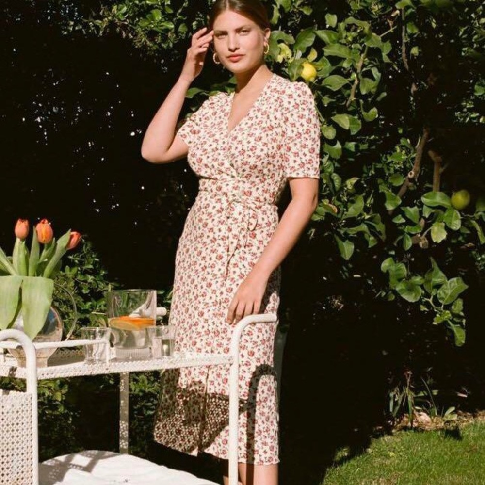 Rouje Floral Midi Dress in Cream and Red